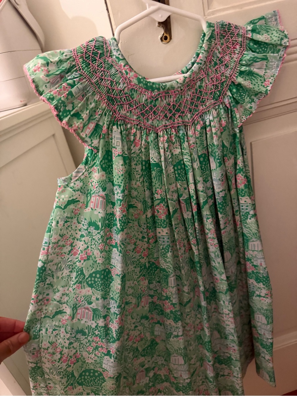 The Beaufort Bonnet Company Green Floral Smocked Flutter-Sleeve Top